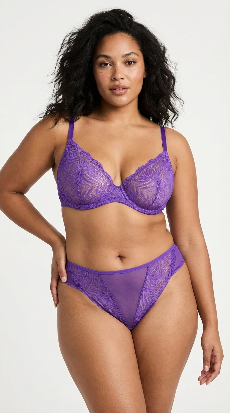 Orta Bikini Külot Tül Yan Bant Şeffaf İç Çamaşırı Model Lavender - Detay Görünüm - LunaIntim